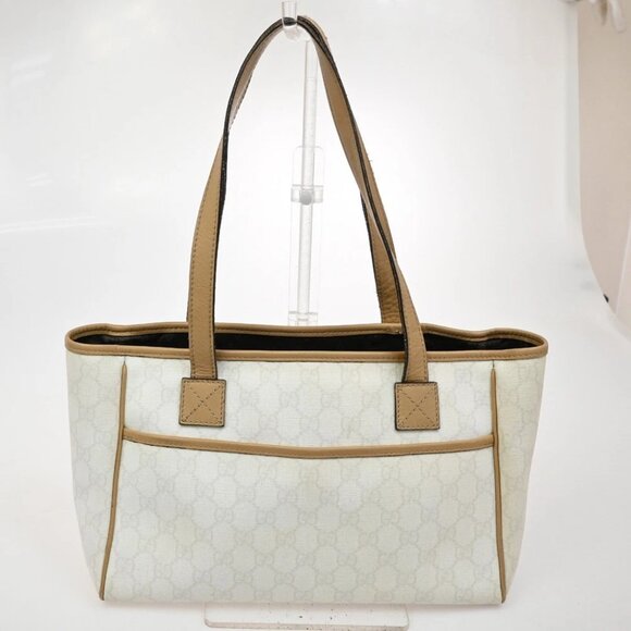 GUCCI Logo GG Shoulder Tote Bag PVC Leather White GHW Italy - Picture 1 of 16